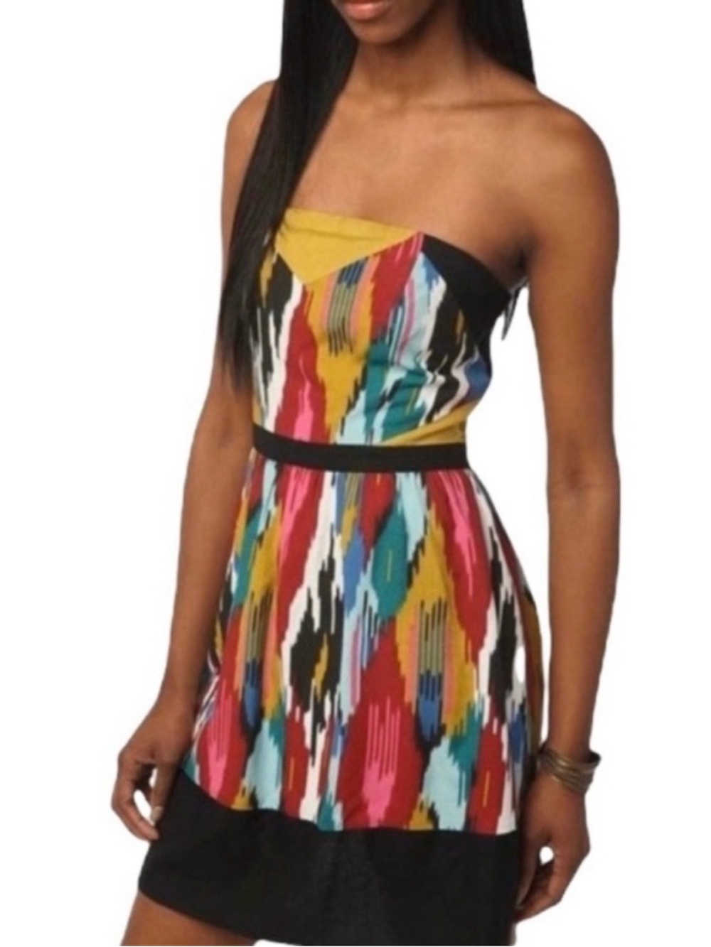 VTG Y2K Urban Outfitters Silence + Noise ikat Tribal Print Strapless Dress